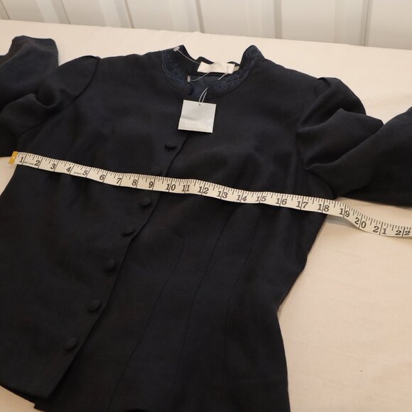 Badgley Mischka Womens Linen Navy Blazer Jacket Peplum Back Buttons Size 12 NWT - Picture 9 of 11